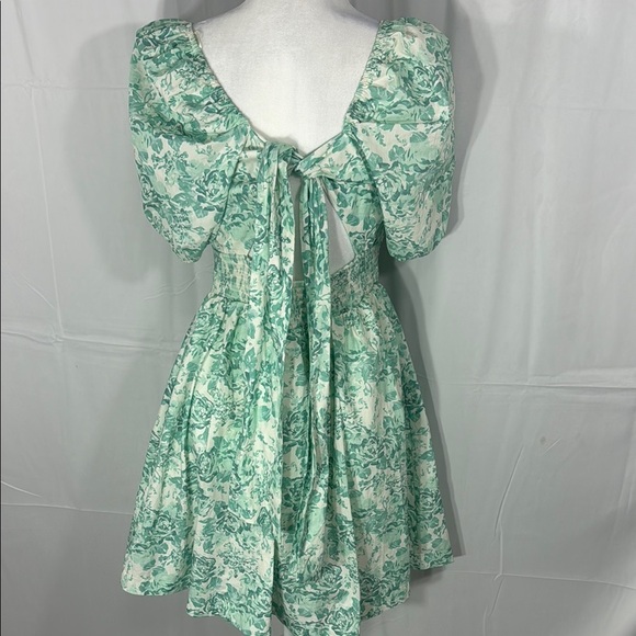 Shabby Chic Floral Green Puff Sleeve Dress Size Medium - Picture 4 of 8